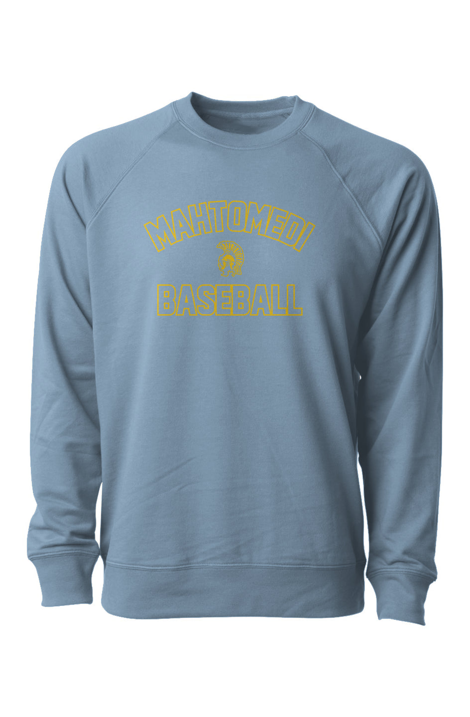 Mahtomedi Baseball - Women's - gold arc - Loopback Terry Crewneck Sweatshirt baby blue