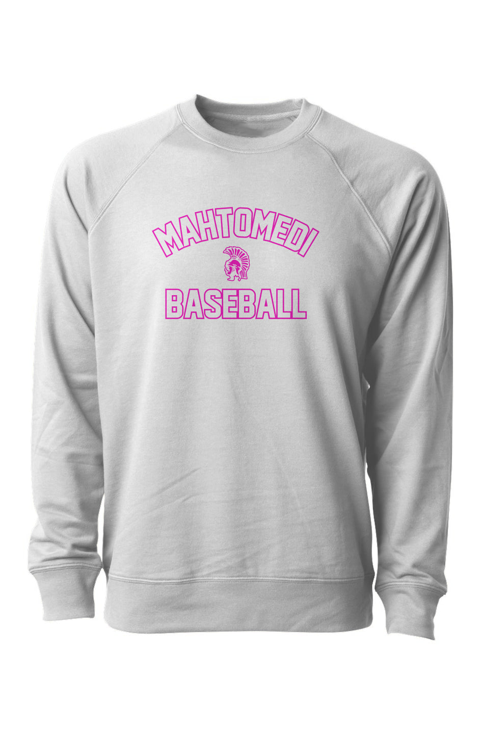 Mahtomedi Baseball - Women's -bubblegum arc - Loopback Terry Crewneck Sweatshirt white