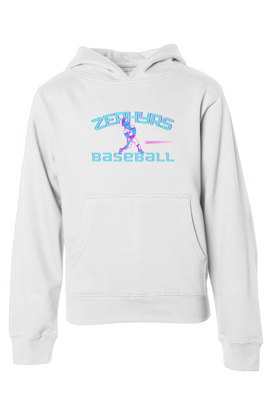 Mahtomedi Baseball - Kids - white midweight 80/20 hoodie - bubblegum Zephyrs baseball