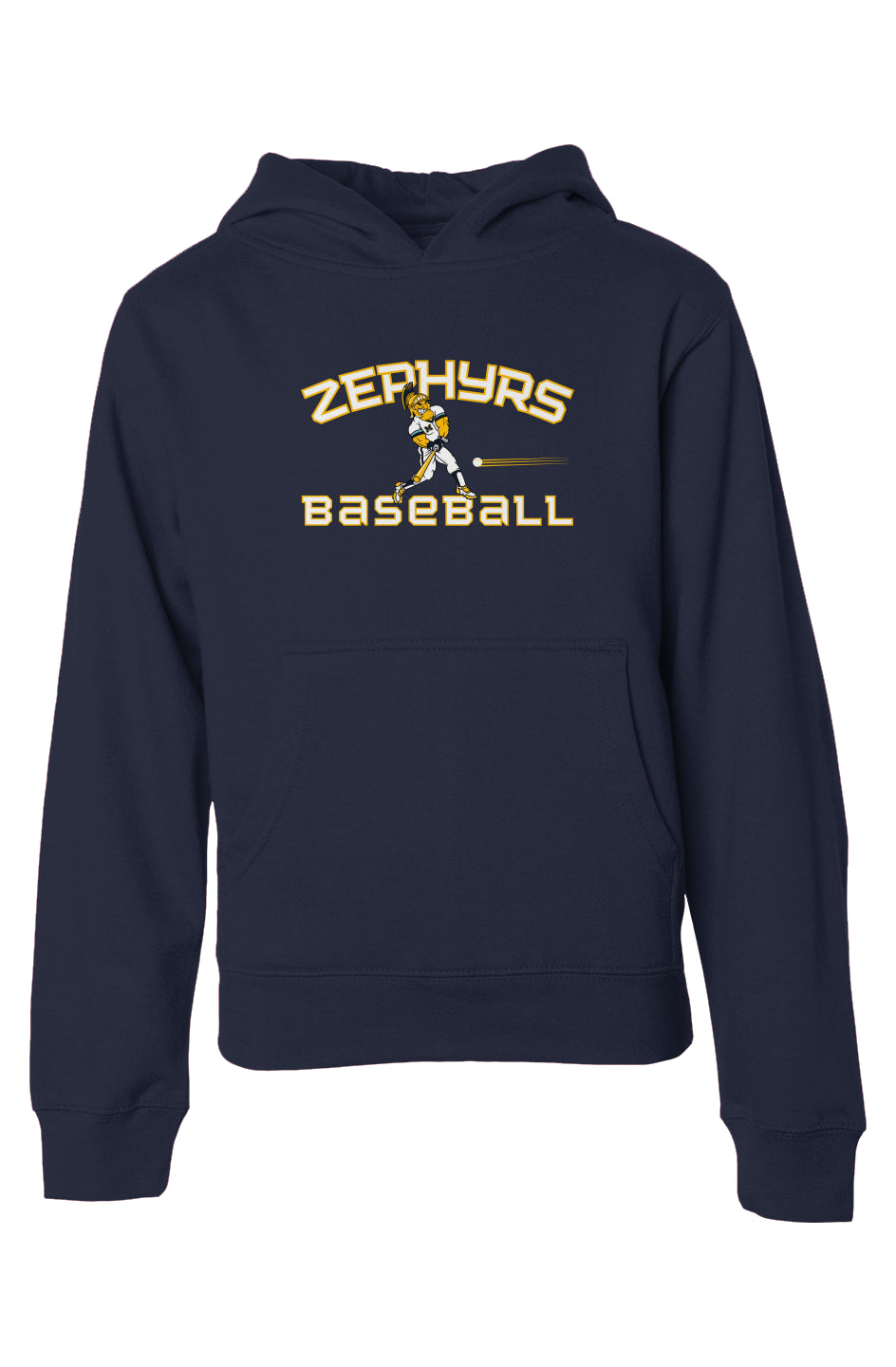 Mahtomedi Baseball - Kids - navy midweight 80/20 hoodie - classic Zephyrs baseball