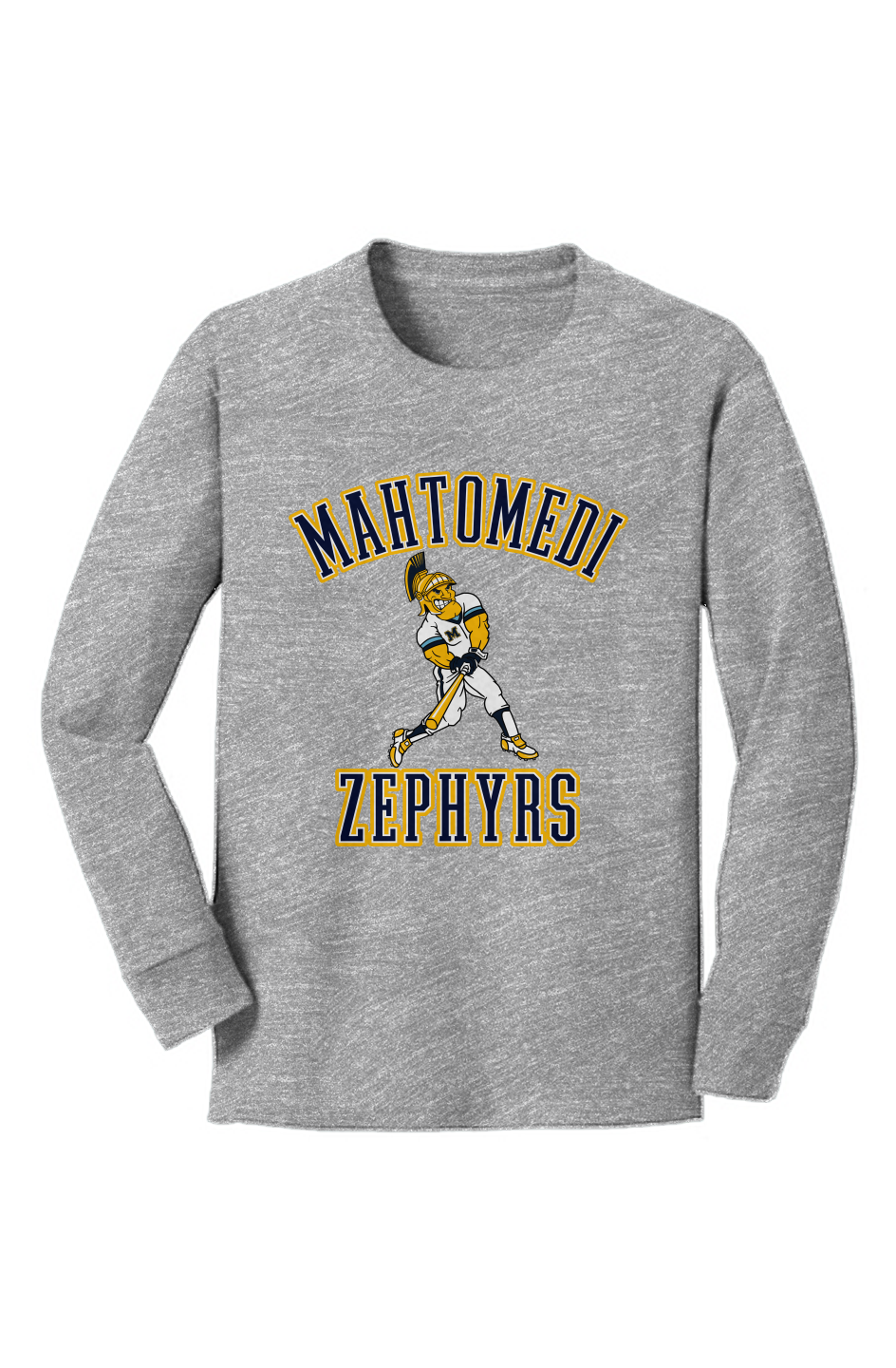 Mahtomedi Baseball - Kids - Longsleeve 100% Cotton Tee - heather grey mascot arc