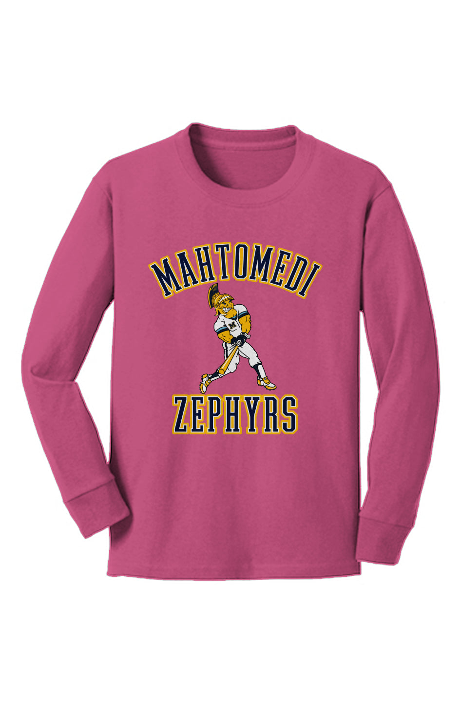 Mahtomedi Baseball - Kids - Longsleeve 100% Cotton Tee - pink mascot arc
