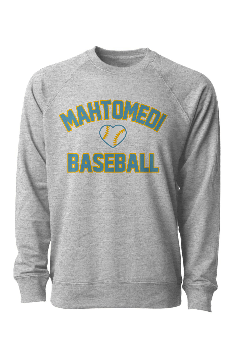 Mahtomedi Baseball - Women's - Loopback Terry Crewneck Sweatshirt heather - baby blue heart logo