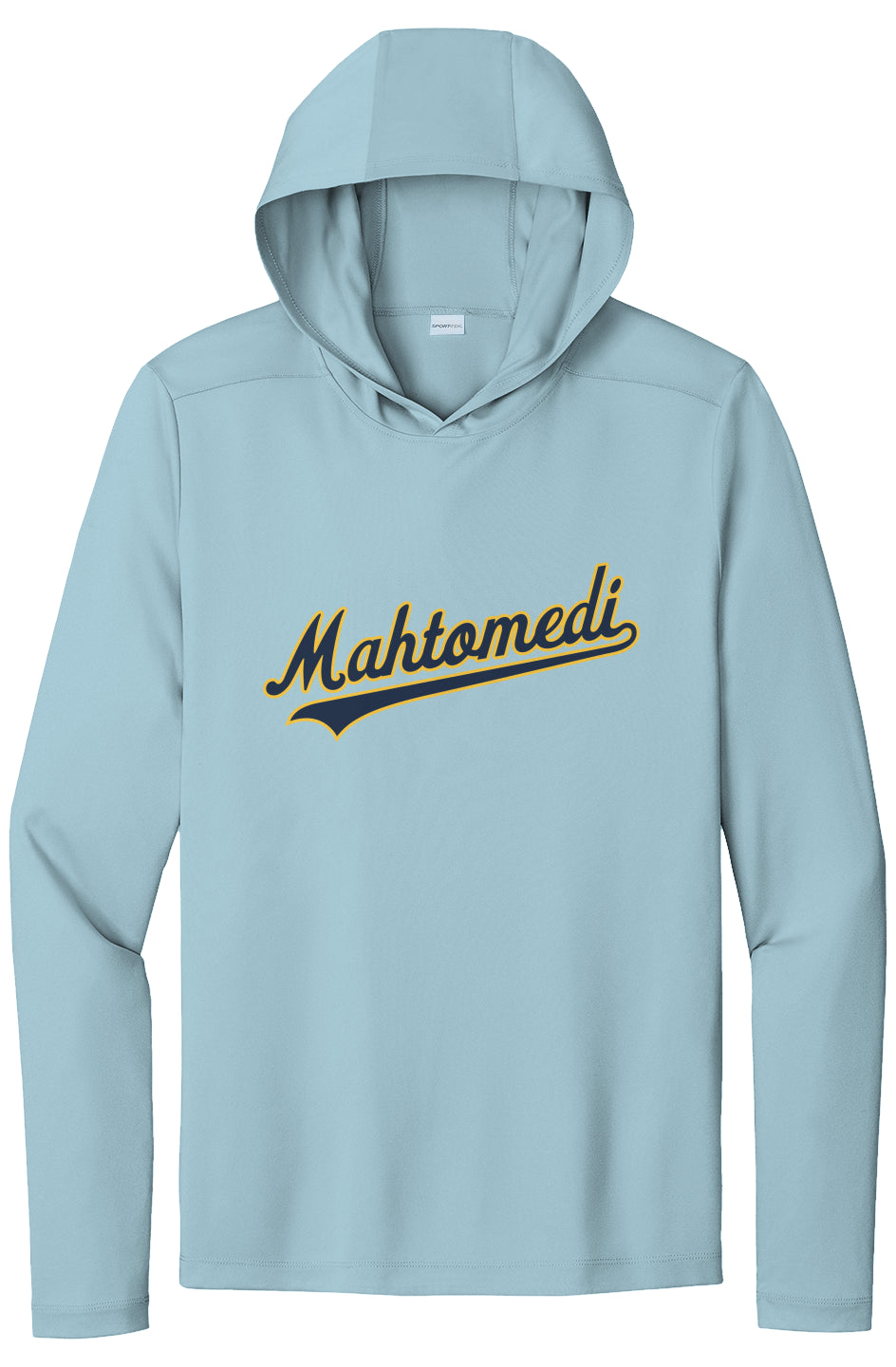 Mahtomedi Baseball - Men's - coach baby blue navy - UPF50 hooded longsleeve tee