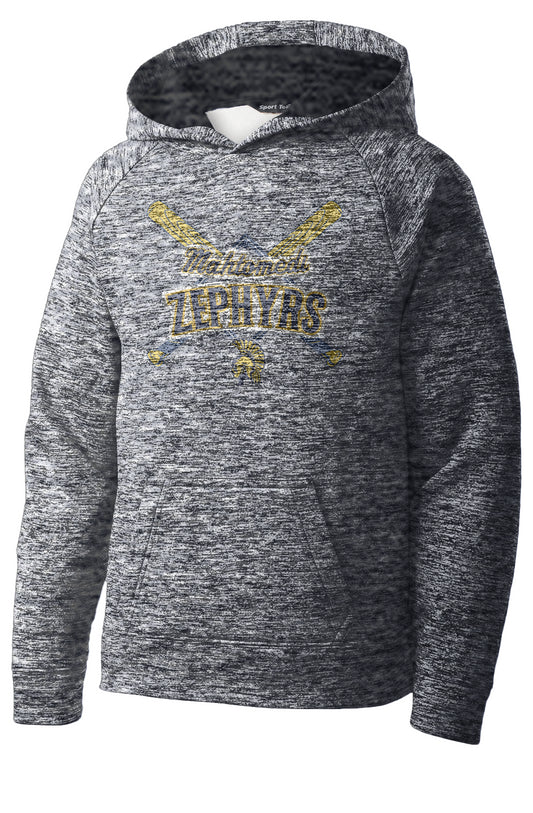 Mahtomedi Baseball - Kids - Crossed Bats - Electric Heather Fleece Hooded Pullover