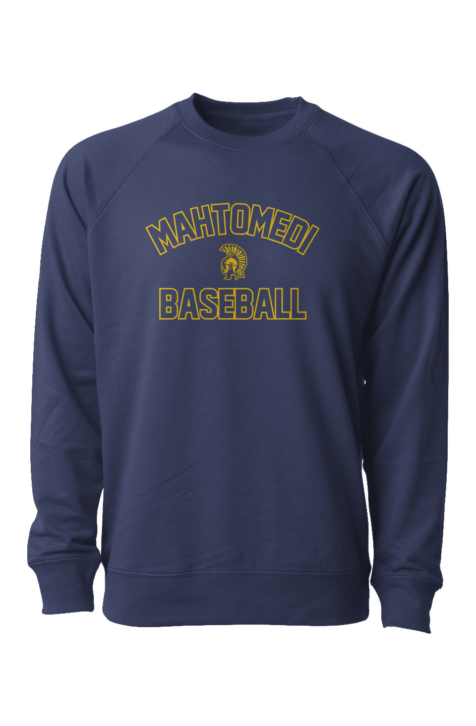 Mahtomedi Baseball - Women's - gold arc - Loopback Terry Crewneck Sweatshirt navy