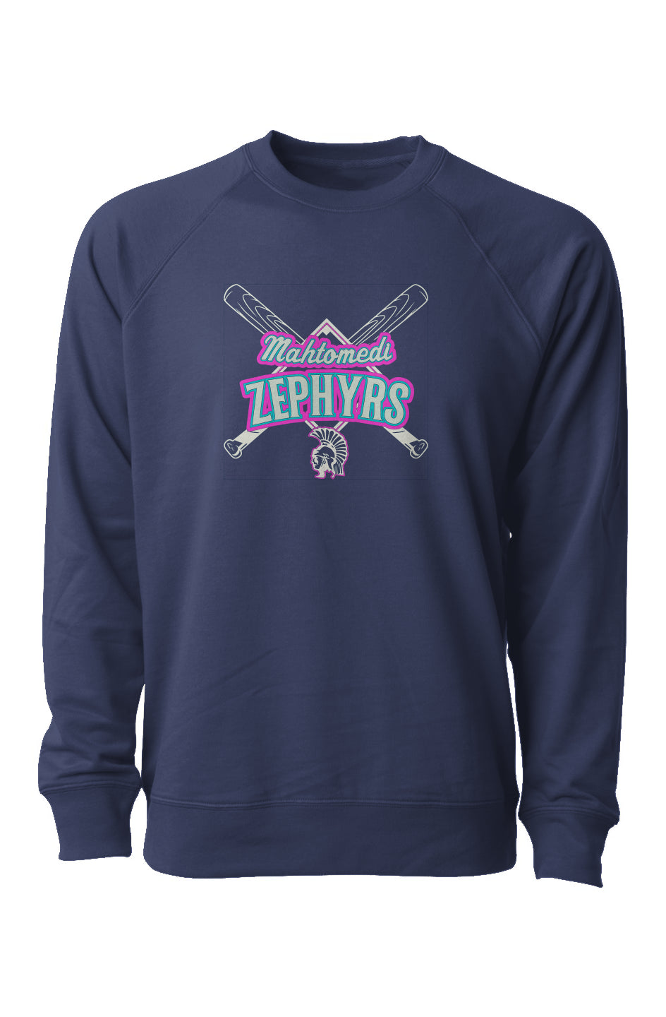 Mahtomedi Baseball - Women's -bubblegum bats - Loopback Terry Crewneck Sweatshirt navy